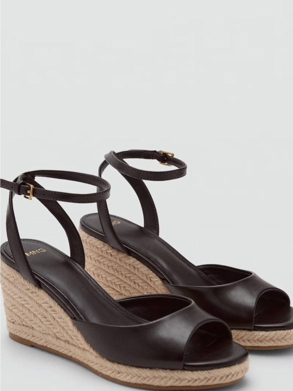 Black Wedge Espadrille Sandals with Ankle Strap - Women